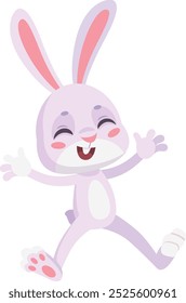 Happy rabbit jumping. Joyful bunny cartoon character isolated on white background