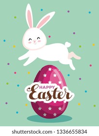 happy rabbit jumping on egg decoration