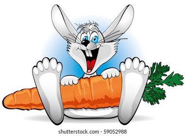 Happy Rabbit with a large carrot, vector illustration