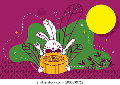 Conejo feliz y pastel de luna
