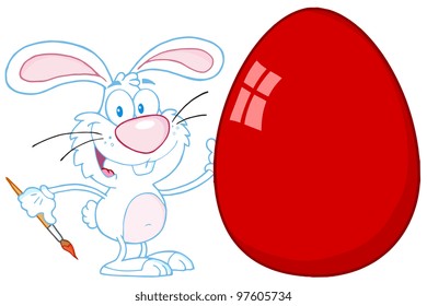 Happy Rabbit Painting Red Easter Egg