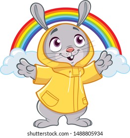 Happy Rabbit with a Rainbow