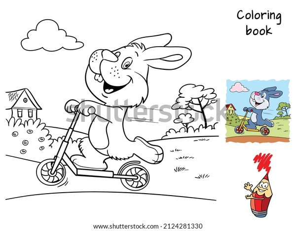 Happy Rabbit Riding Scooter Coloring Book Stock Vector (Royalty Free ...