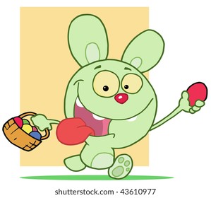 Happy Rabbit Running With Eggs