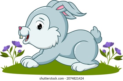 El feliz conejo corre sobre el césped de la ilustración