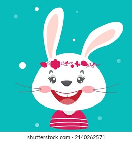 Feliz conejo. Formas simplificadas. Pinturas para niños. Conejo de Pascua. Afiche infantil. Ilustración vectorial. La tarjeta.