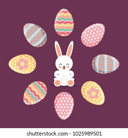 happy rabbit sitting frame eggs decorative festive