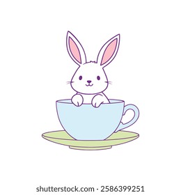 Happy Rabbit in Teacup Easter Clipart