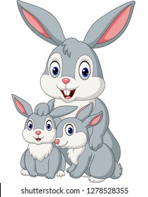 Happy rabbits family