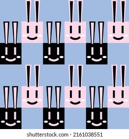Gráfica feliz de conejos en diseño de patrones.  Adecuado para papel pintado, impresión textil y arte de decoración.
