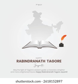 Happy Rabindranath Tagore Jayanti Social Media Post and Greeting Card. Birthday of Rabindranath Tagore Celebration Banner Vector Illustration