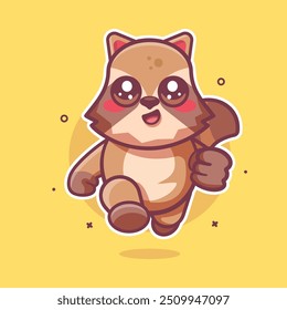 happy raccoon animal character mascot running isolated cartoon in flat style design 