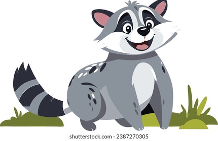 Personaje de mapache feliz en una divertida caricatura vectorial, trayendo alegría a la escena.