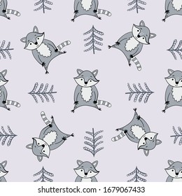 Happy raccoons seamless pattern. Vector illustration.