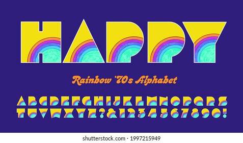 Happy Rainbow Alphabet; an extra bold bright colorful 1970s style font.
