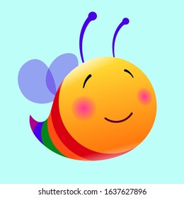 Happy rainbow bee flying while smiling