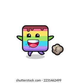 the happy rainbow cake cartoon with running pose , cute style design for t shirt, sticker, logo element
