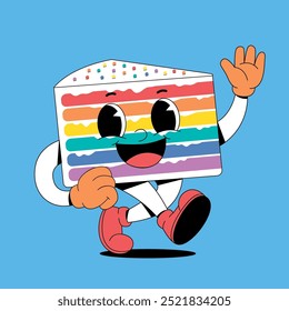 Personaje feliz de la torta del arco iris que ondea