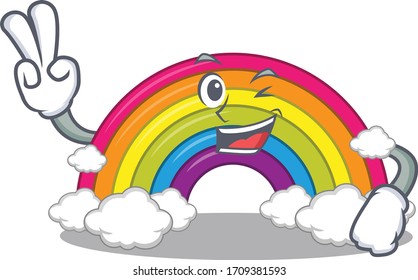 Happy rainbow cartoon design concept with two fingers