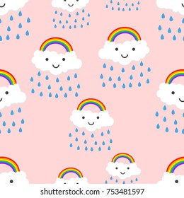 Happy rainbow emotion with clouds seamless pattern background icon. Business flat vector illustration. Rainbow sign symbol pattern.