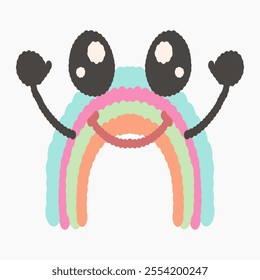 Happy Rainbow Illustration with Smiling Face and Arms