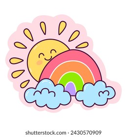 Glücklicher Regenbogen und Sonne am Himmel