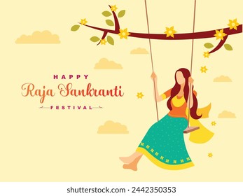 Feliz Festival Raja o Sankranti celebrado en el estado indio de Odisha. Ilustración vectorial.