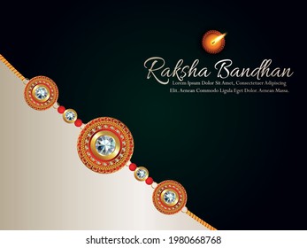 Happy rakhi indian festival celebration greeting card with gold rakhi