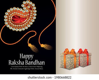 Happy rakhi vector illustration with creative rakhi and gifts