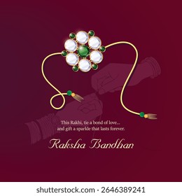 Happy Raksha Bandhan! A beautiful design showing festive jewelry with a soft outline of a sister tying Rakhi in the background. Ideal for greeting cards, promotions, or ads for jewelry brands.