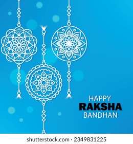 Happy Raksha Bandhan blue background with artistic Rakhi design