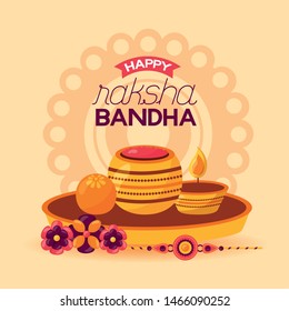 happy raksha bandhan candles flowers celebrate day vector illustration