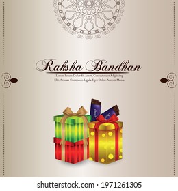 Happy raksha bandhan celebration greeting card with vector gifts on creative background