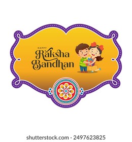 Happy Raksha Bandhan Celebration Sticker Design Template with Brother and Sister Cartoon Character