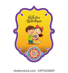 Happy Raksha Bandhan Celebration Sticker Design Template with Brother and Sister Cartoon Character