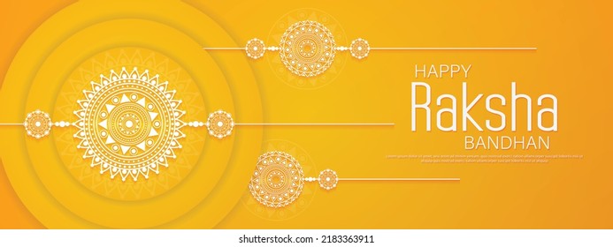 Happy raksha Bandhan Zeremonie Banner Template Design mit dekorativen Rakhi. Vektorgrafik.