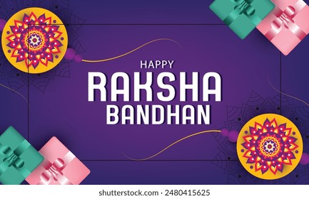 Happy Raksha Bandhan ceremony poster template design with decorative Rakhi
