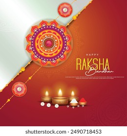 Happy raksha bandhan ceremony poster template design with decorative rakhi. vector illustration.