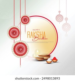 Happy raksha bandhan ceremony poster template design with decorative rakhi. vector illustration.