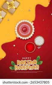 Happy raksha bandhan ceremony poster template design with decorative rakhi. vector illustration.