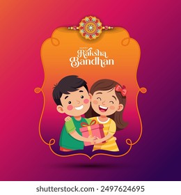 Happy Raksha Bandhan Festival Background Template Design with with Brother and Sister Cartoon Illustration