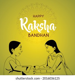 Feliz Festival Raksha Bandhan Festival Ilustración vectorial de plantillas de tarjetas de felicitación. esbozo de hermano y hermana de la india