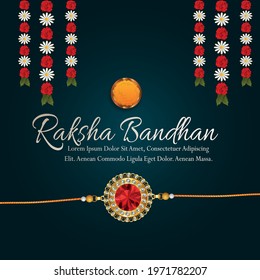 Happy raksha bandhan greeting card with  vector illustration of garland flower