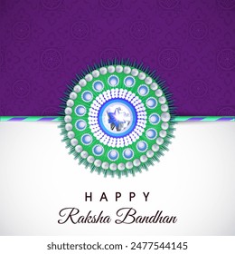 Happy Raksha Bandhan Greeting Card with Beautiful Flower Rakhi in Purple and White Color.