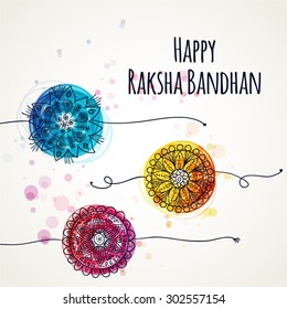 Happy Raksha Bandhan greeting card for indian holiday with original ornamental bangle. Vector illustration