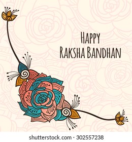 Happy Raksha Bandhan greeting card for indian holiday with original ornamental bangle. Vector illustration