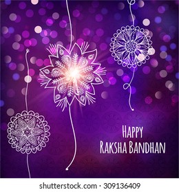 Happy Raksha Bandhan greeting card for indian holiday with original ornamental bangle. Vector illustration