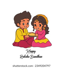 Happy Raksha Bandhan Greeting Cards
Celebration Concept with
Doodle Style Illustration of
Sister to Her Brother on Abstract Background.