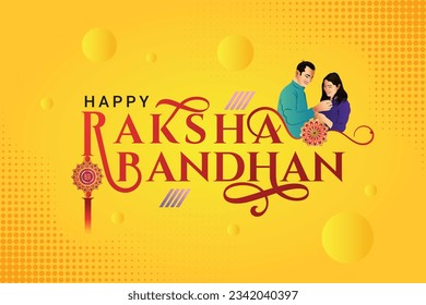 Happy Raksha Bandhan Greeting with Typography art and brother sister illustration 