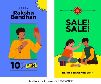 Happy Raksha Bandhan Hindi Calligraphy And Rakhi Festival Celebrating Indian Brother And Sister Vector Illustration With Offer Banner Design For Social Media